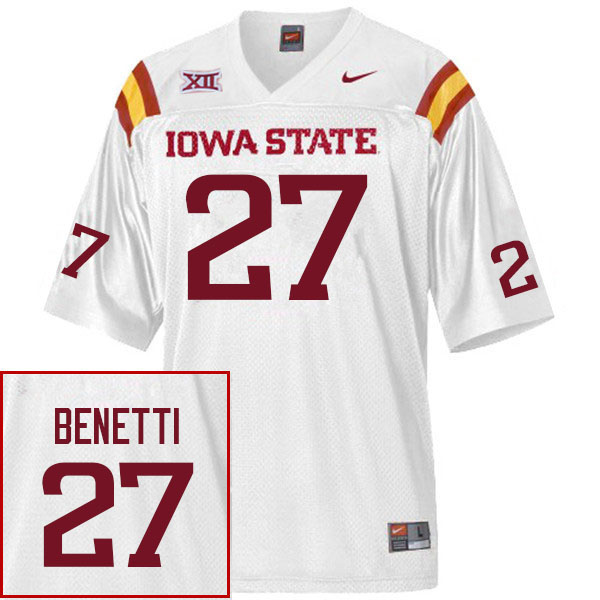 Men #27 Vince Benetti Iowa State Cyclones College Football Jerseys Stitched Sale-White - Click Image to Close